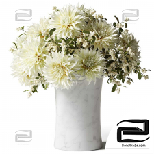Bouquets of white chrysanthemums with sprigs of snowberry