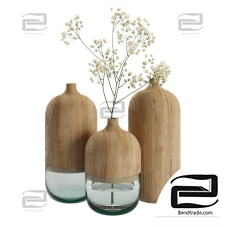 Vases Secos E Molhados Vases Wood and Glass Set 01