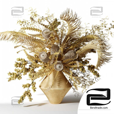 Bouquets from dried flowers with palm leaves, banksias and walnut branches