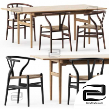 Table and chair CH24, CH327 by Carl Hansen & Son