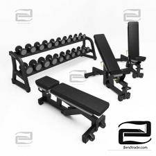 TECHNOGYM. PURE STRENGTH - ADJUSTABLE BENCH; FREE WEIGHTS - DUMBBELLS