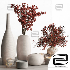 Decorative set of vases and plants