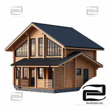 Two-storey wooden house with a porch