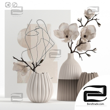 Decorative set Decor set vase with magnolia