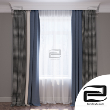 Curtains blue beige and houndstooth