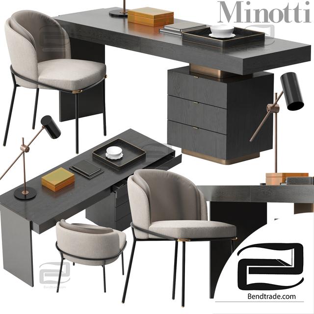 Table and chair Minotti Carson desk 3D model download on Bendtrade in 3d  max, 3ds, obj, fbx format, Vray materials, Corona Render